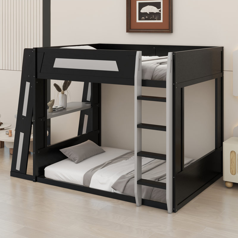 Lit superposé en bois avec bureau, Noir/gris