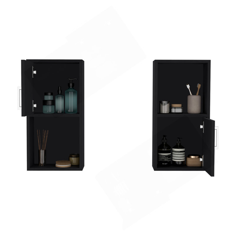 2-Pc Wall-Mounted Bathroom Medicine Cabinet With Open And Closed Storage, Black