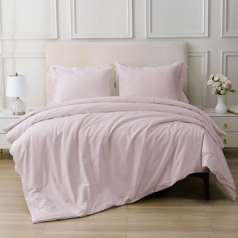 Ensemble de housse de couette 100% coton, Housse de couette pour très grand lit et 2 taies , Rose