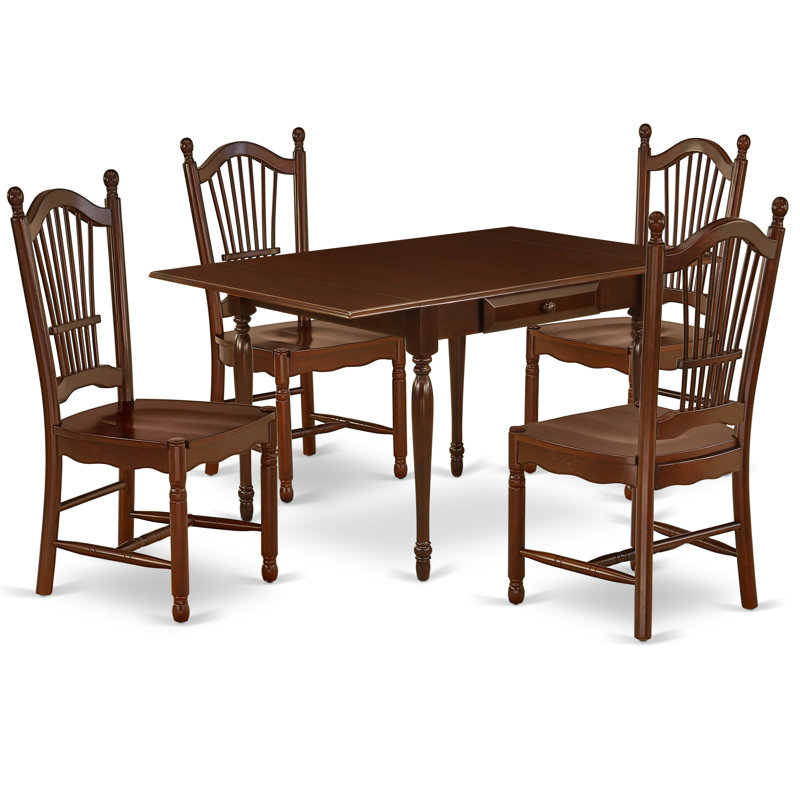 5 Piece Dining Room Table Set Includes a Rectangle Kitchen Table with Dropleaf and 4 Dining Chairs, Mahogany, Mahogany