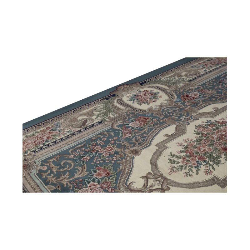 Tapis vert et ivoire noué à la main de haute qualité