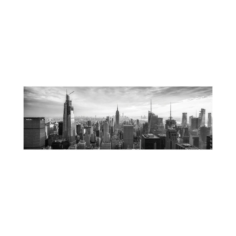 New York City Skyline Panorama In Black And White by Jan Becke - Wrapped Canvas Panoramic Print
