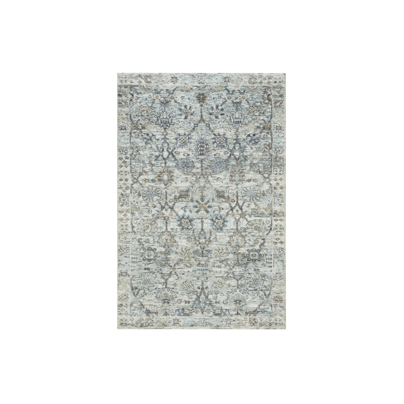 3'x5' Gardenia Ivory Silk and Wool Hand Knotted Tebraz Vase Design Rug G90232