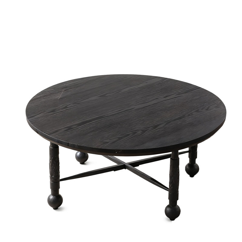 Table basse ronde en bois massif rétro noir