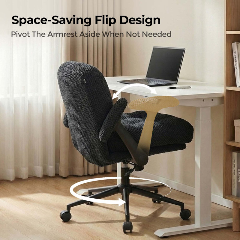 Premium Chenille Criss Cross Home Office Chair With Adjustable Backrest,Swivel Wheels And Adjustable Armrest, Polyester Black