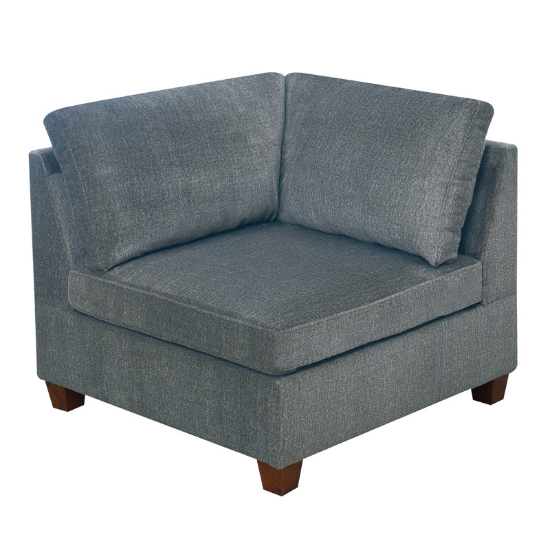 Fauteuil modulaire 3 pièces, tissu chenille gris, structure en bois jointe en gris, ajoutée