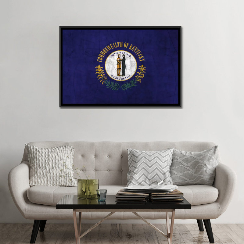 Drapeau de kentucky, fissures, impression sur toile, H 18 po x l 26 po x P 1,5 po, Toile avec cadre noir, Pas de tapis