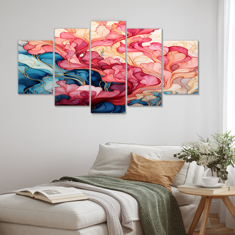 Kensley - Art mural abstrait 5 pièces, H 32 po x l 60 po