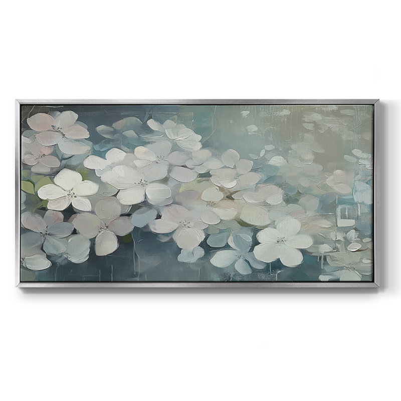 Botanical Series-CCLI- Toile tendue avec châssis tendue, prête à être accrochée, H 21 po x l 41 po, Argent argent