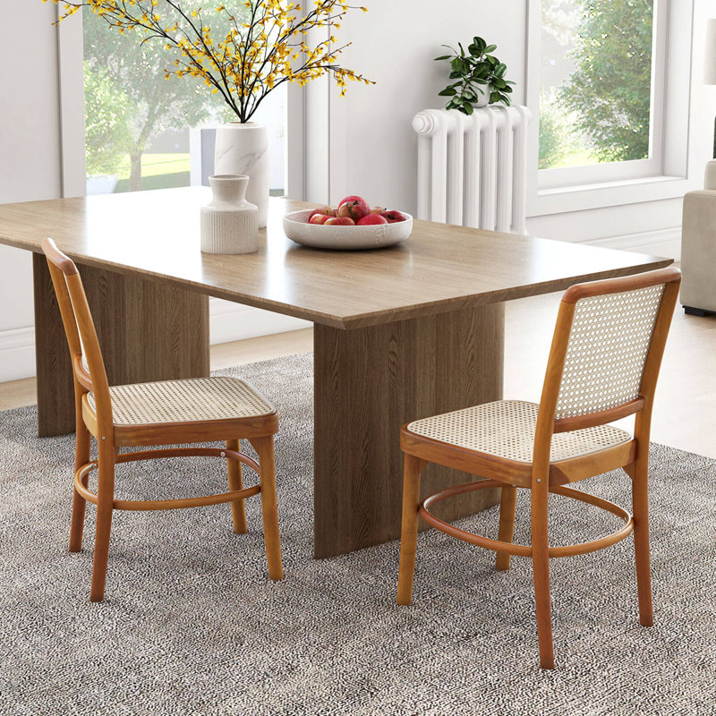 Set Of 4 Boho Dining Chairs With Teak Wood Structure & Footrests For Indoor Use