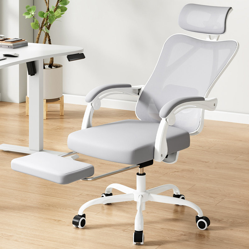 Office Chair With Footrest, Mesh Office Desk Chair With Headrest, High Back Computer Chair With Adjustable Lumbar Support For Home Office Study Room Bedroom