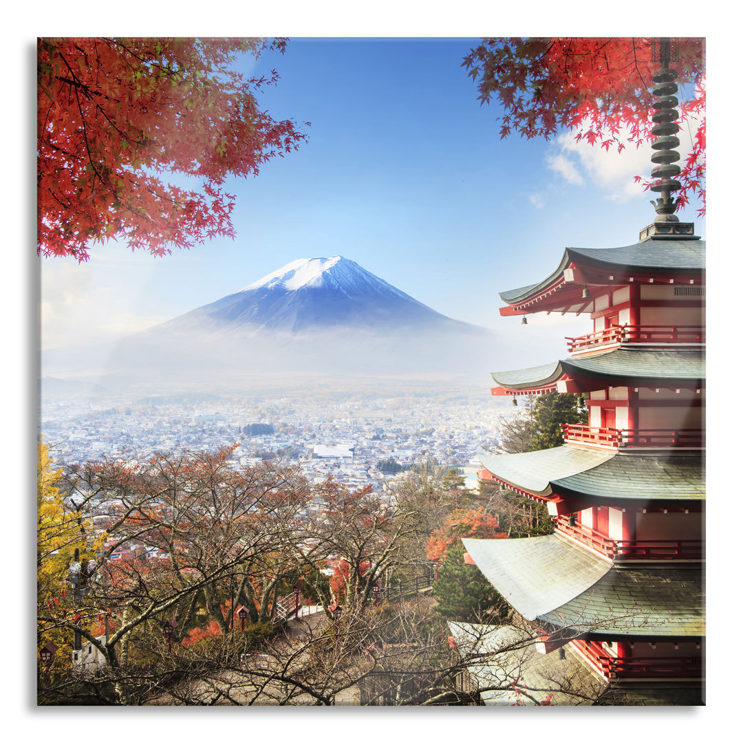 Glasbild Japanischer Tempel im Herbst