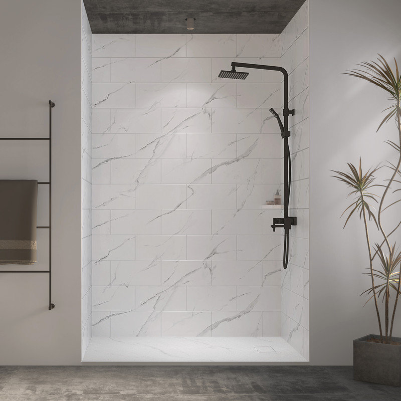 Encadrement de mur de douche 60 po x l 96 po x P 36 po texturé en marbre SMC, épaisseur améliorée de 5 mm, installation rapide