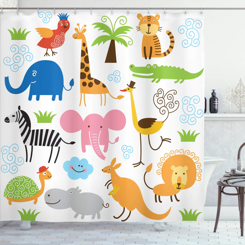 Animal Shower Curtain Set + Hooks, 70" H x 69" W