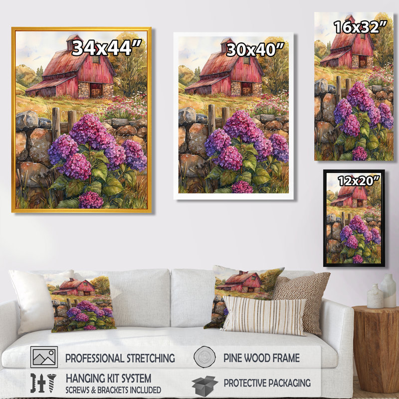 Ingetrud hortensias dans la lavande couleur grange III - hortensia art mural, H 60 po x l 28 po, Blanc