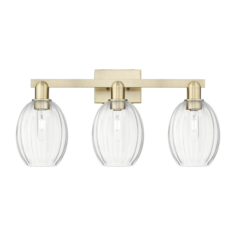 Eldon - 3 Light 26" Bell Shade Bath Vanity Light, Clear, Antique Brass