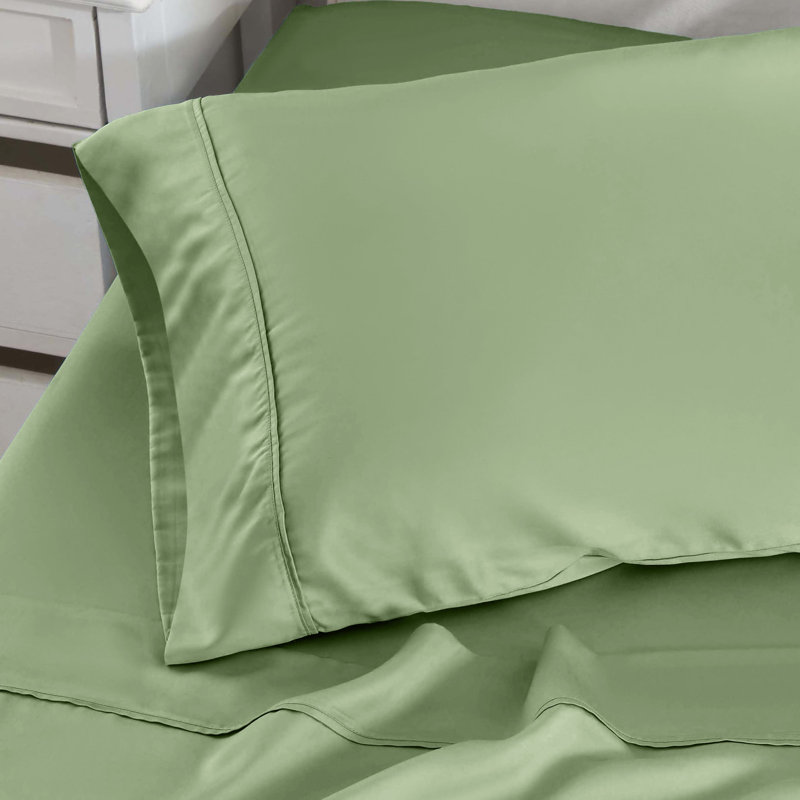 Ensemble de taie d'oreiller en rayonne de bambou à densité de tissage 300 fils , Sauge, Standard