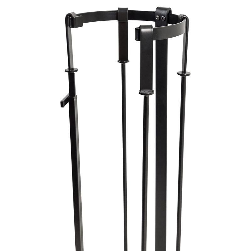 Modern Black Steel 5-Piece Fireplace Tool Set with Stand