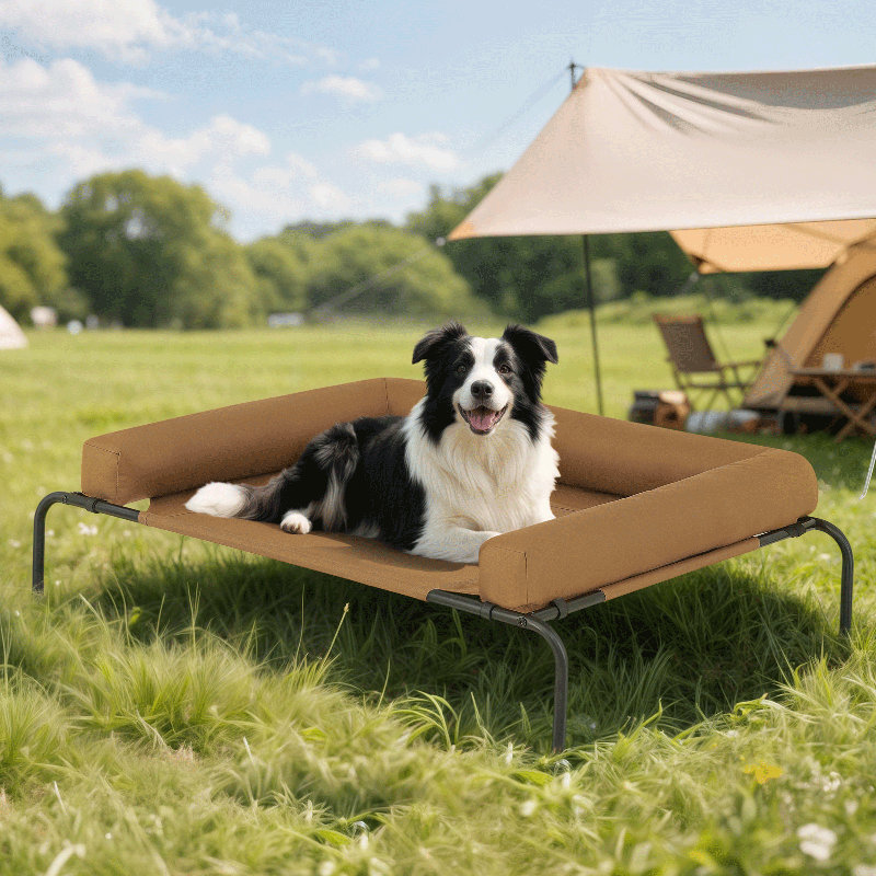Elevated Dog Bed with Removable Cooling Cushion, Brun, Très grand (l 55 po x P 36 po x H 9 po)