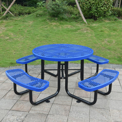 Round Outdoor Steel Picnic Table 46", With Umbrella Pole