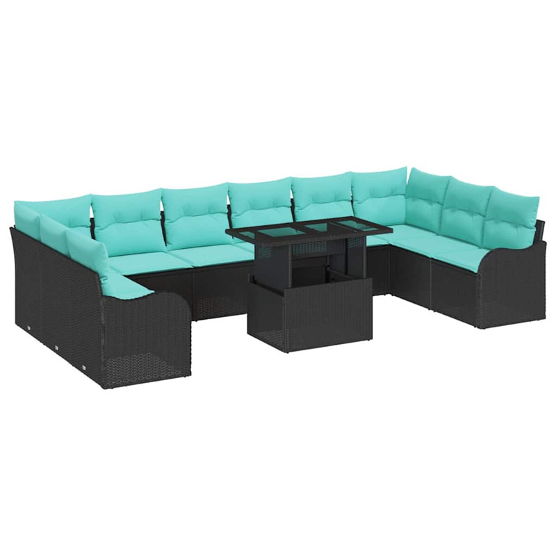 Ensemble de canapé de jardin avec coussin 11 pièces vidaXL, Coussin bleu / cadre noir
