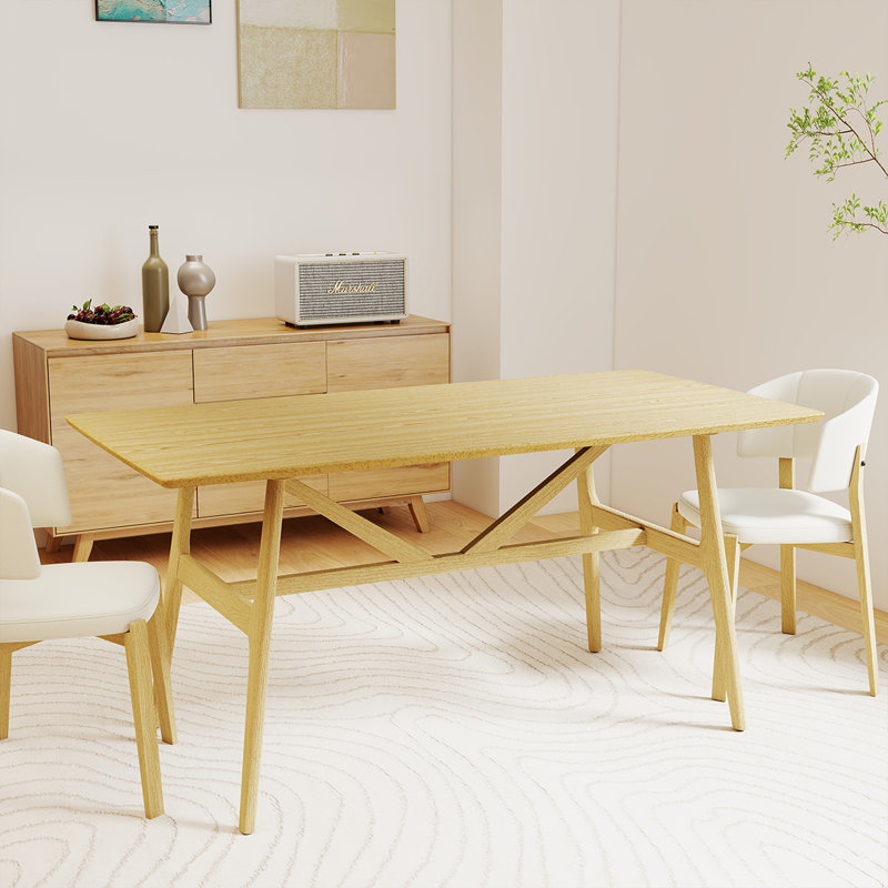 Dining Table With Solid Wood Legs, Natural Wood/Tan