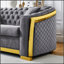 Ensemble de canapé Chesterfield en velours de luxe avec design capitonné et acier inoxydable doré, parfait pour les salons élégants-820747644