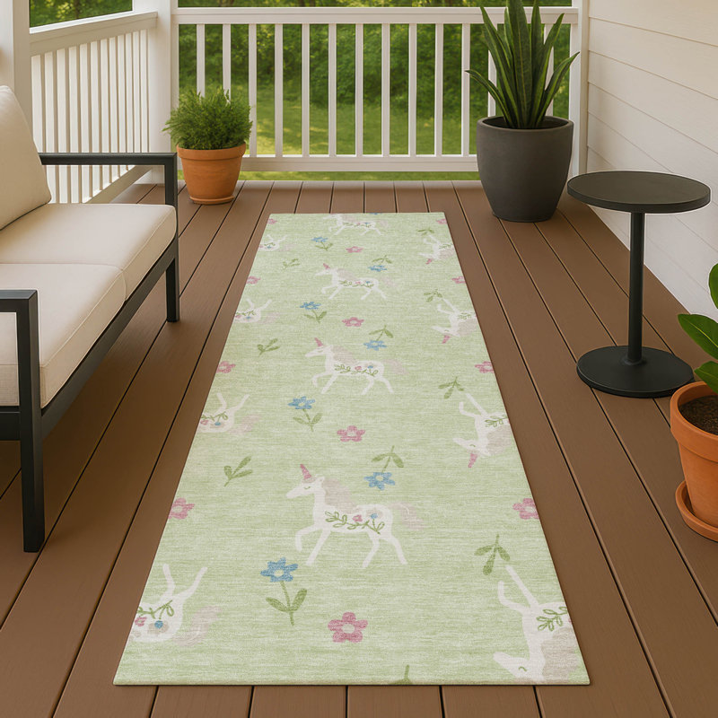 Machine Washable Indoor/Outdoor Chantille ACN2657 Kids Rug, Mint, 2'3" x 7'6" Runner