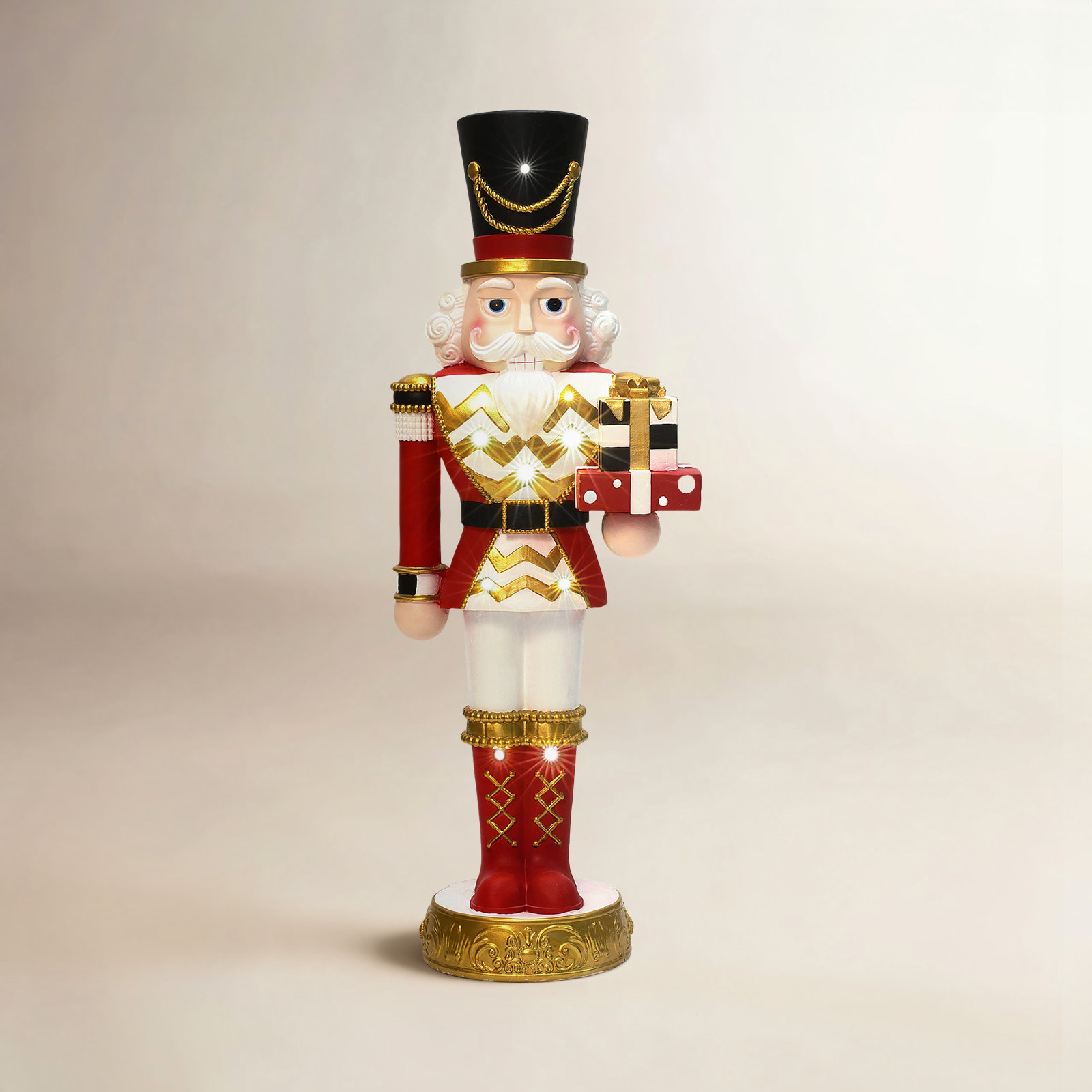 Lighted Red Nutcracker Soldier with Presents, Battery Operated Holiday Decoration, 23.62" H x 9.06" W x 6.69" D
