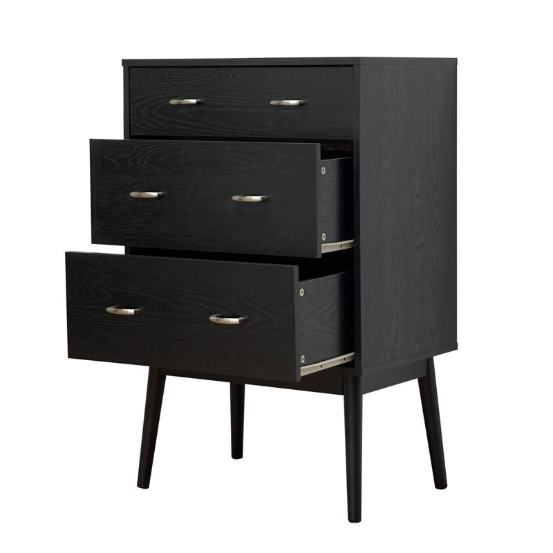 Commode à 3 tiroirs Glendolyn, Noir, noir, noir, noir