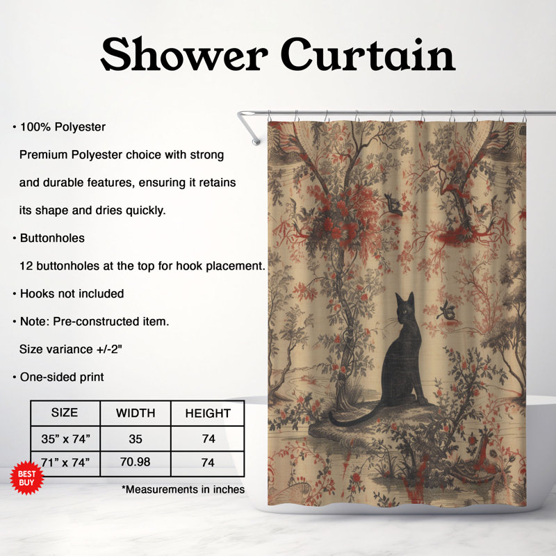 Rideau de douche standard 1 pièce Feline, H 74 po x l 71 po