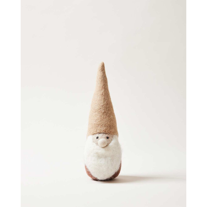 Felted Woodland Gnome, Small: 10" H X 2.75" (diameter at base), Natural/Mauve/White