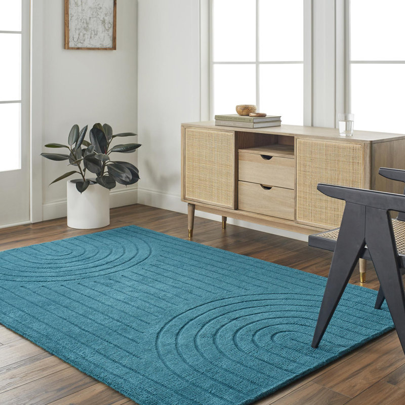 Handmade Blue Wool Rectangular 5' x 7' Area Rug
