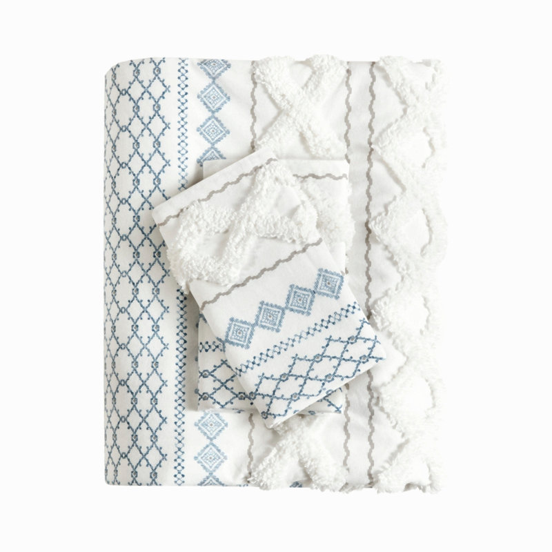 Ensemble de housse de couette en coton double / grand avec chenille, Multicolor 2, Full / Double Comforter + 2 Shams