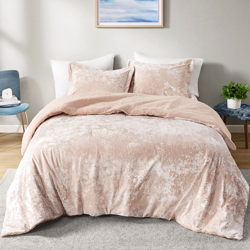 Édredon réversible avec velours froissé et intérieur chaud double / grand