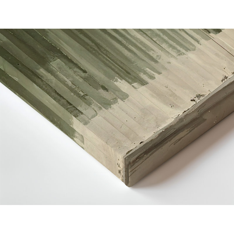 Art mural sur toile, rayures vertes, toile abstraite minimaliste vert et beige, art géométrique prêt à accrocher