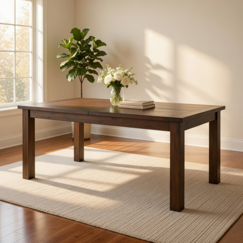 Table de salle à manger Rick, plateau rectangulaire de 79 pouces, bois d'hévéa brun naturel