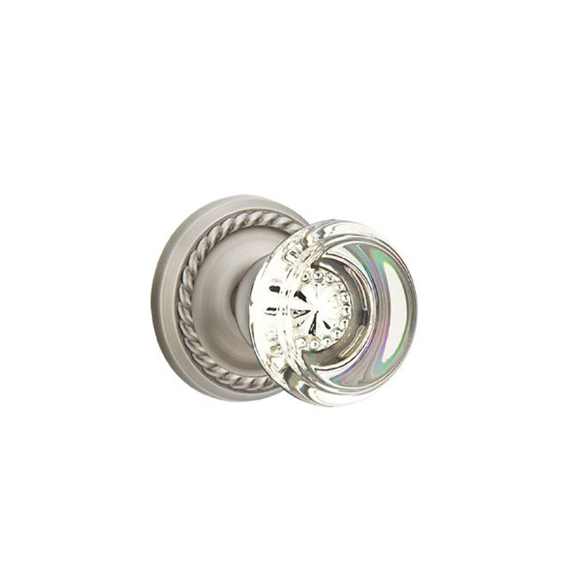 Emtek Privacy Knobset w/ Rope Rosette and Georgetown Glass Knob, Pewter