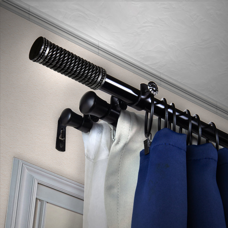 Ensemble de tringle à rideaux réglable Butler, Noir, 28" - 48"