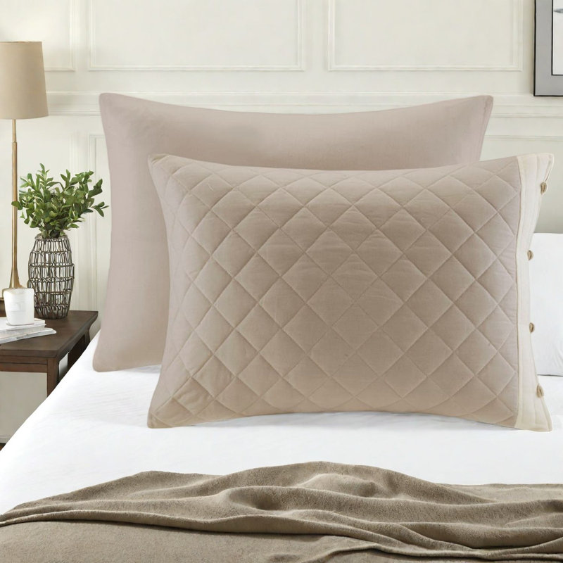 Ensemble de literie luxueux en coton, design réversible, grand lit kaki moderne