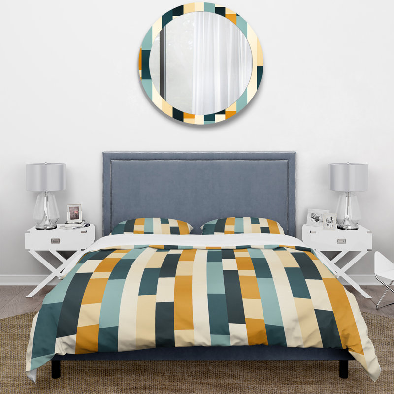 Sleek Midcentury Stripes Duvet Cover, King Duvet Cover + 2 King Shams