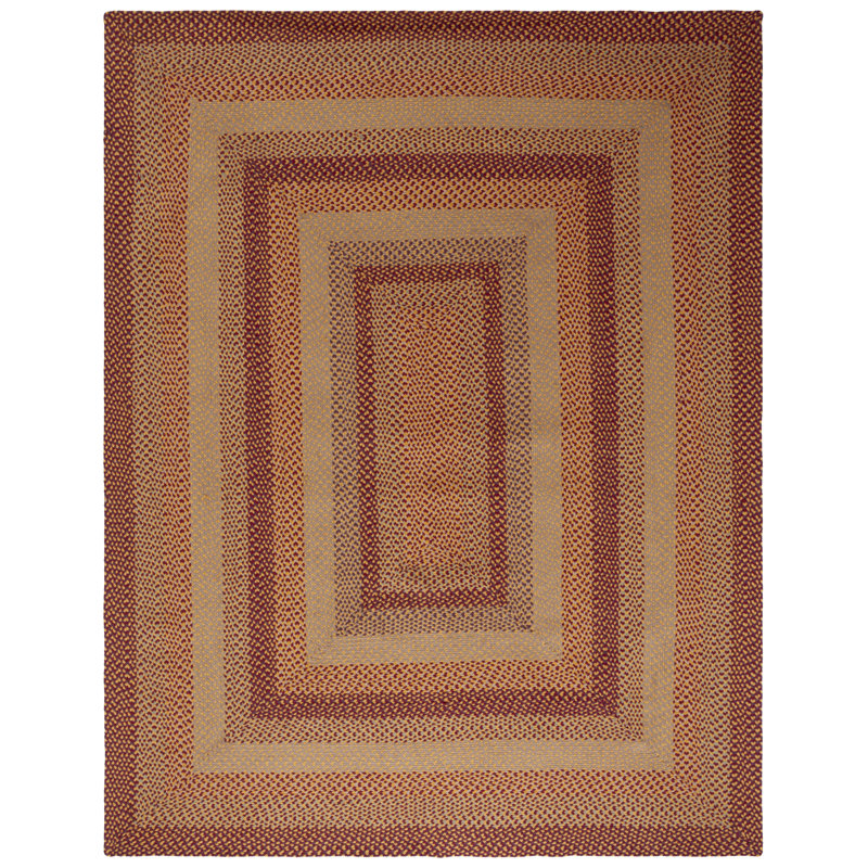 Tapis géométrique tressé à plat en coton et autres en jaune et rouge, Rectangle 8 pi x 10 pi