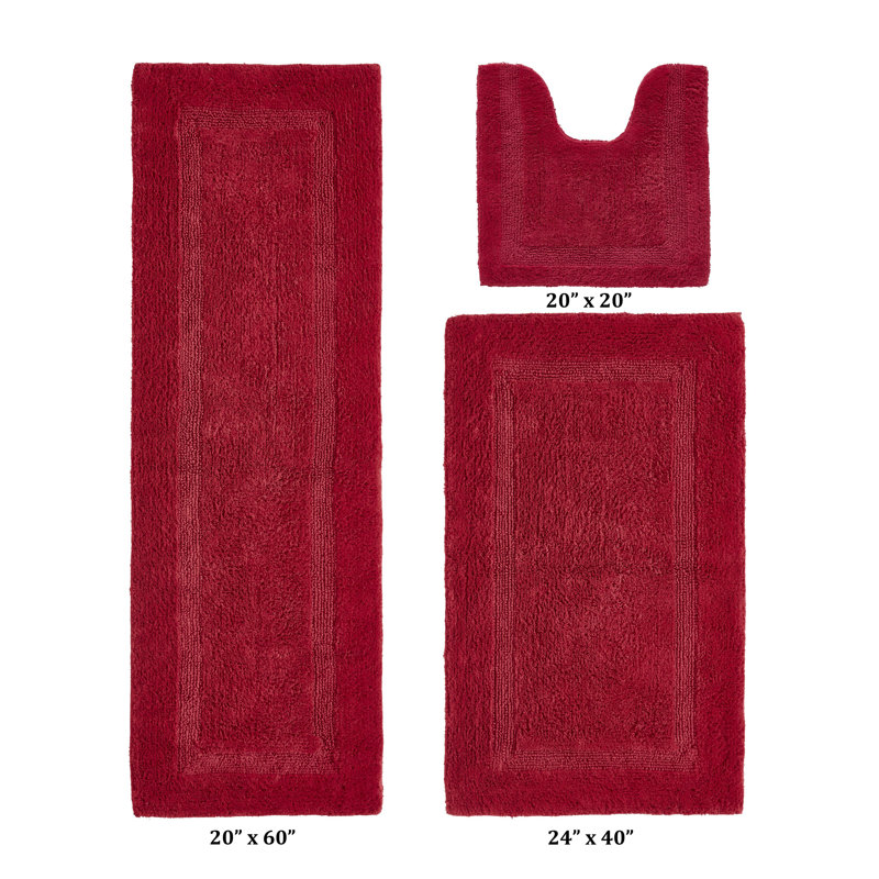 Annerose Premium 100% Cotton 2370 GSM 3-Piece Bath Rug Set, Ultra Soft, Super Absorbent, Reversible Tufted Weave Bathroom Mats, Machine Washable, OEKO-TEX® Certified Bath Rugs for Bathroom, Shower & Tub, Red