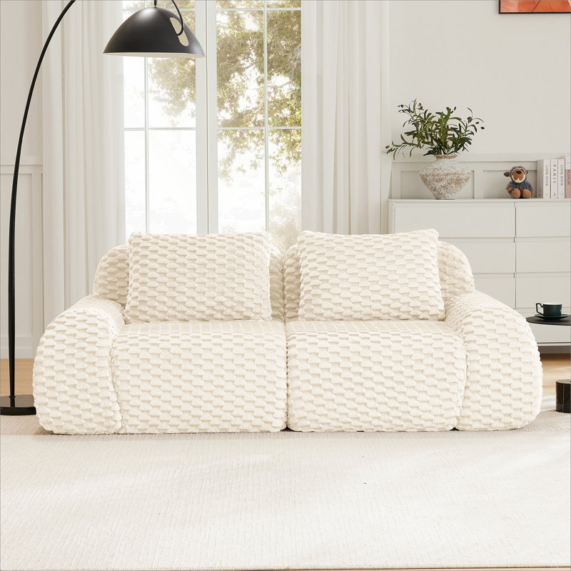 Canapé modulaire moderne de 82 po pour le salon, tissu en flanelle, très texturé, canapé 2 places surdimensionné, canapé désossé, siège profond, connexion à boucle, conception antidérapante, sans assemblage, crème