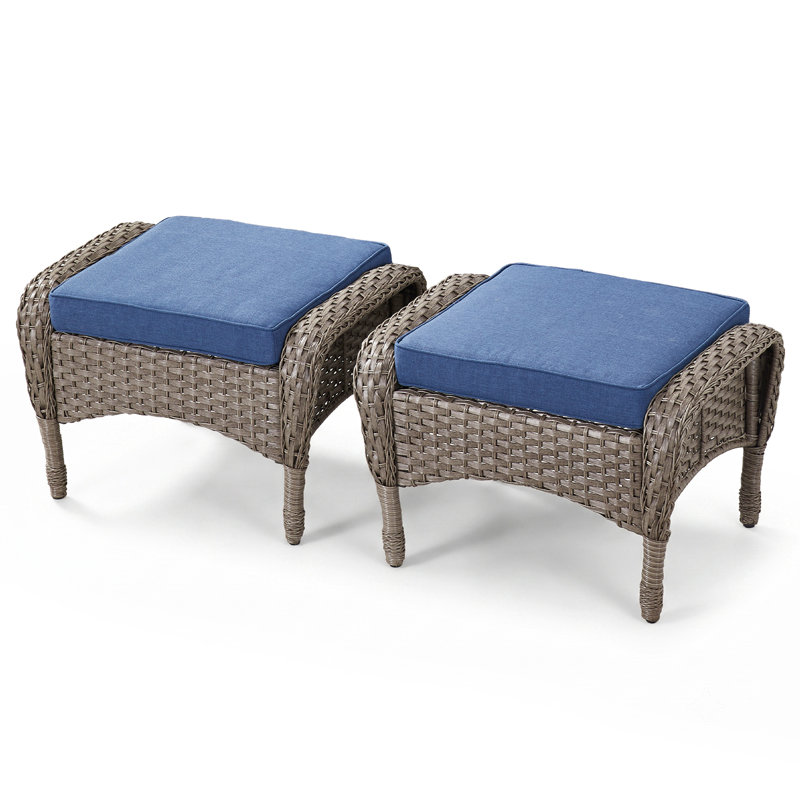 Repose-pieds d'extérieur en osier avec coussin Gaetanino, Bleu, Gris