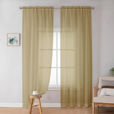 OWENIE Sheer Curtains, 84 Inch Length 2 Panels Set, Light Filtering Voile Drapes For Living Room/Bedroom, 2Pcs, Gold Solid Rod Pocket Curtains, Each 42" W X 84" L