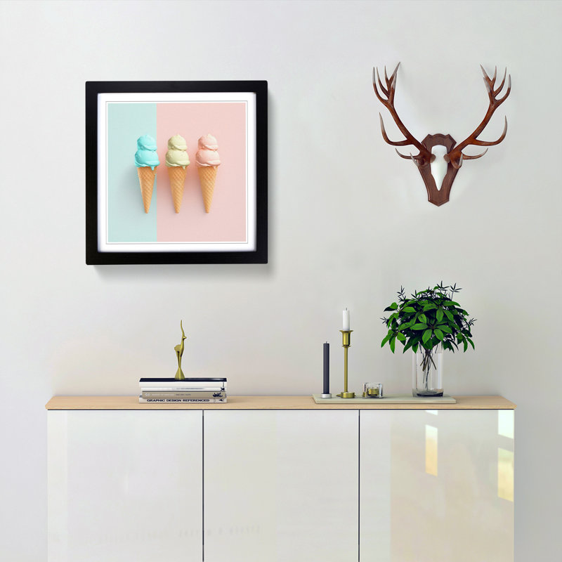 Ice Cream Minimalism - Single Picture Frame Print on Wood, Black