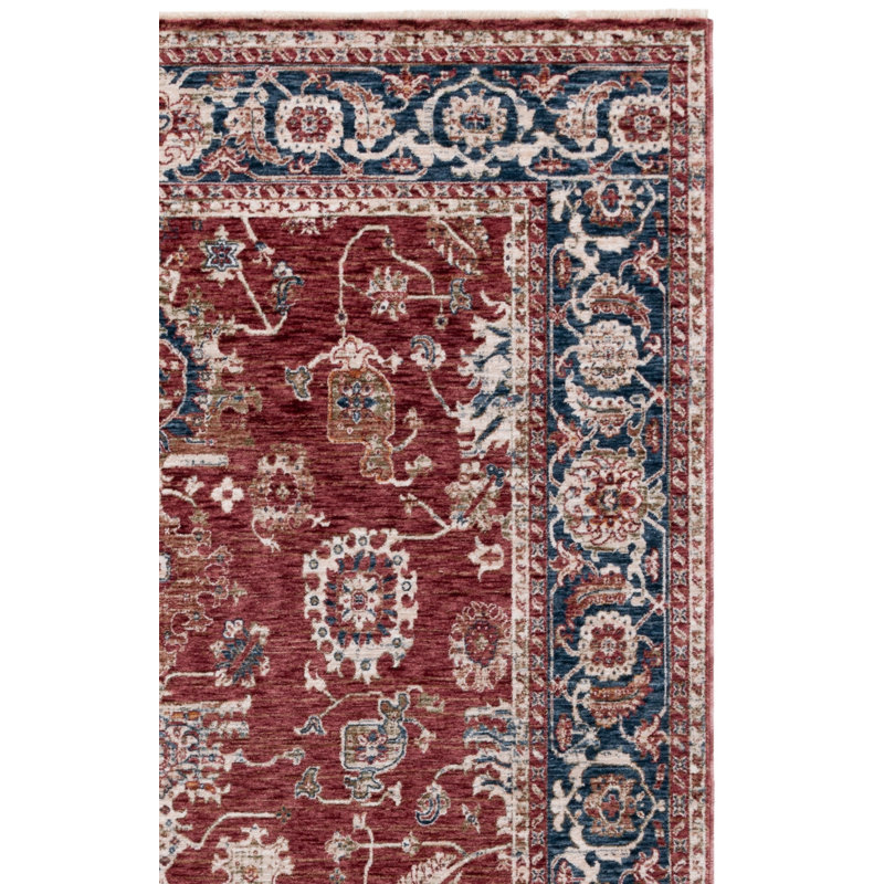 Tapis rouge / bleu foncé en polyester tissé à la machine Ralph Lauren Bennet, Rectangle 7'9" x 10'