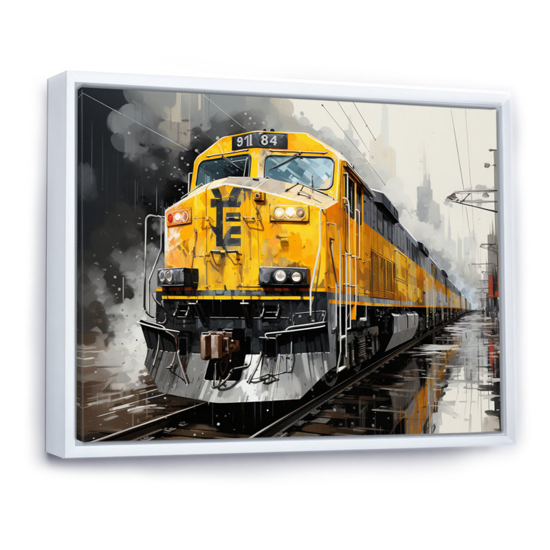 Yellow Grey Train Geometric Momentum Yellow II - Transportation Wall Decor, H 30 po x l 40 po x P 1,5 po