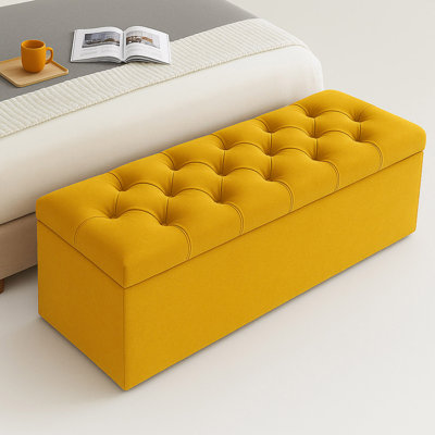 Divan Chesterfield Wide Velvet Rectangle Solid Color Standard Ottoman Box with Storage